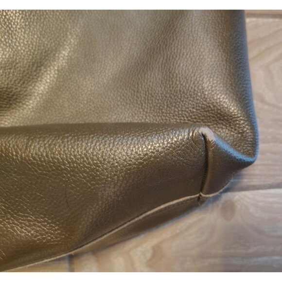 Cayana Dark Olive Green Classic Leather Zipper Tote Bag, Large, Pebbled READ - Picture 7 of 10